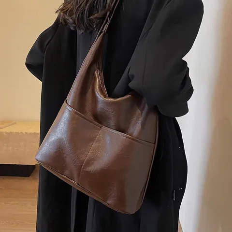 Vintage Large Capacity Hobo Bag And Pouch For Women Soft PU Leather Minimalist Shoulder Bag With Adjustable Strap