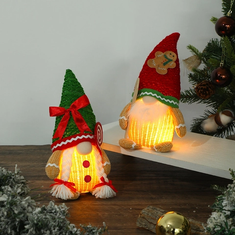 Adornos De Hombre De Jengibre De Navidad Muñeco De Peluche De Punto Gnomos Luminosos Decoración De Árbol De Navidad Hogar