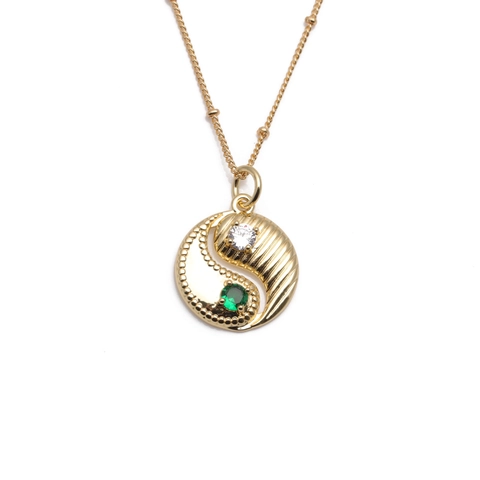Collana Con Ciondolo Tai Chi Yin Yang Rame Placcato Oro Zircone Colorato Medaglione Rotondo Gioielli Per Donna