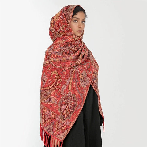 Women Vintage Paisley Scarf Thick Warm Polyester Shawl Wrap With Tassels Ethnic Style Printed Winter Large Scarf For Lady
