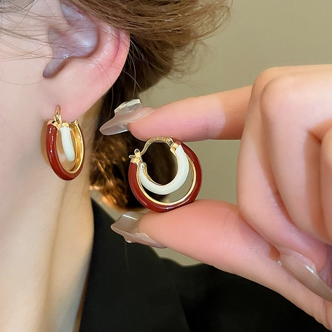 Orecchini A Cerchio Doppi Vintage Lega Smalto Colori A Contrasto Con Perno In Argento Per Donna Elegante