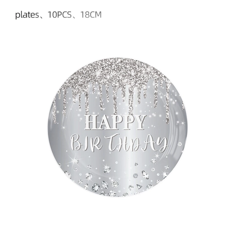 Alles Gute Zum Geburtstag Einweggeschirr Set Silber Glitzer Diamant Thema Pappteller Becher Servietten Tischdecke