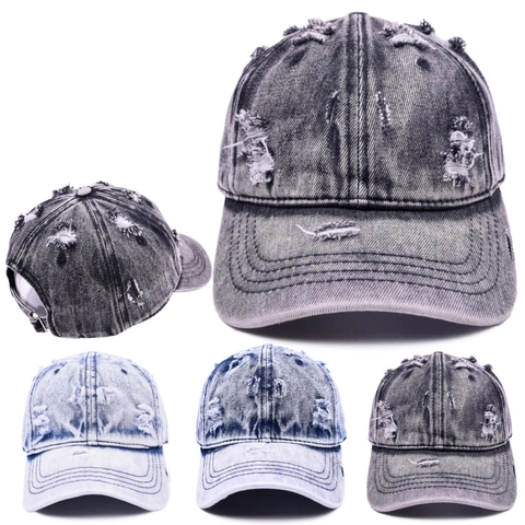 Casquette De Baseball En Jean Délavé Vintage Détails Déchirés Chapeau Soleil Coton Réglable Pour Hommes Femmes Style Hip Hop