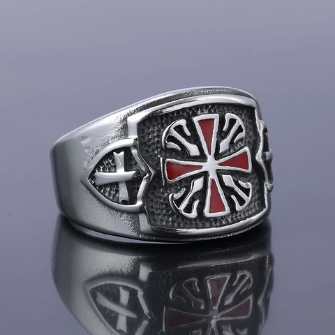 Anello Croce Vintage In Acciaio Inossidabile Con Smalto Rosso Gioielli Stile Punk Gothic Per Uomini E Donne