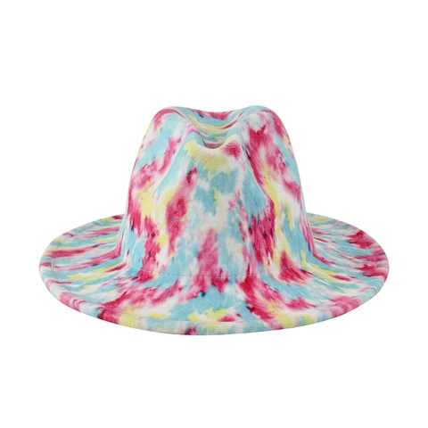 Tie-Dye Wide Brim Fedora Hat Felt Polyester Jazz Cap Colorful Elegant Stylish Unisex Outdoor Photography Accessory