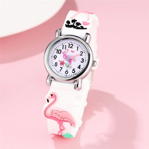 Orologio Al Quarzo Analogico Per Bambini Simpatico Motivo Fenicottero E Palma 3D Cinturino In Silicone Per Ragazzi Ragazze