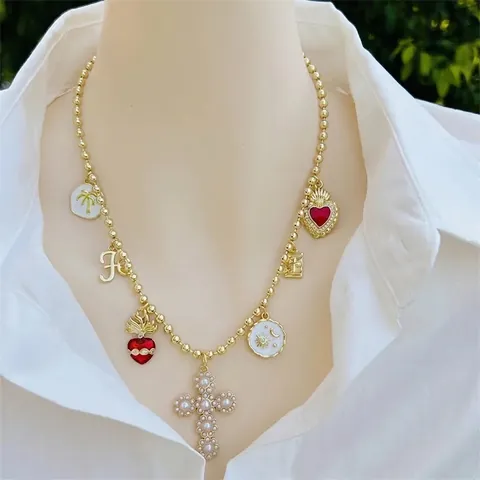 Collana Con Pendente In Rame Placcato Oro 18K Zircone AAA Cuore Croce Charms Gioielli Boho Vintage Per Donna