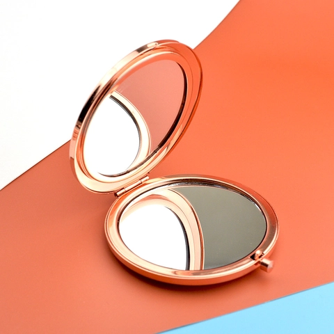 Miroir de Poche Rond Or Rose Miroir Maquillage Double Face Avec Loupe Décoration en Cristal Miroir de Poche Pliable pour Femme