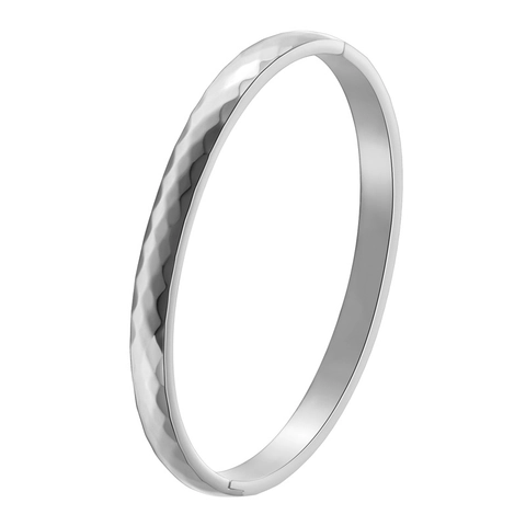 Hammered Texture Rhombic Pattern Titanium Steel Hinge Bangle Minimalist Unisex Polished Metal Bracelet Jewelry Accessory