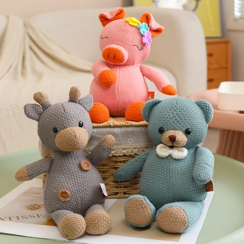 Handmade Knitted Animal Plush Toys Crochet Soft Rabbit Elephant Bear Doll For Baby Nursery Decor Gift Cute Stuffed Toy
