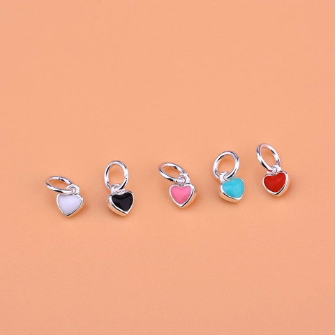 Colgantes Corazón Plata De Ley 925 Esmalte Aceite Goteo Accesorios DIY Joyería Para Mujeres Niñas