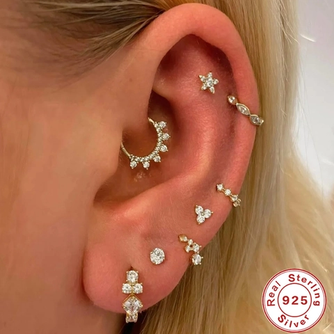 925 Sterling Silver Huggie Hoop Earrings For Women Men Minimalist Zirconia Cartilage Piercing Jewelry Gold Silver Small Hoops
