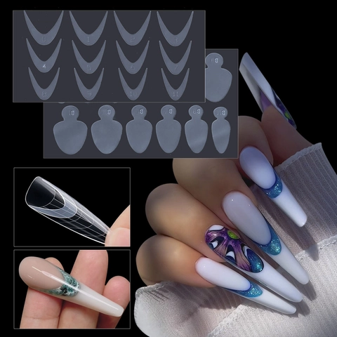 Stampi Doppi Per Unghie Adesivi Guida French Tip Per Estensione Silicone Riutilizzabile Strumenti Manicure Trasparente Flessibile
