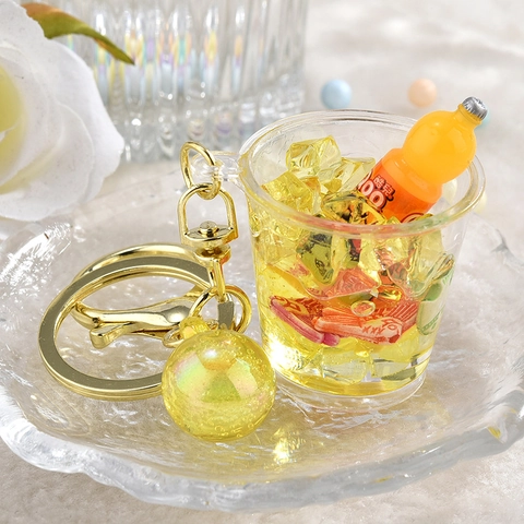 Handmade DIY Simulation Beverage Cup Keychain Beer Milk Tea Straw Cup Bag Pendant Cartoon Plastic Metal Keychain Gift