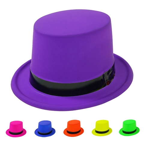 Sombrero de Copa Neón Fluorescente Fedora Jazz Fiesta Con Cinta Negra Halloween Carnaval Escenario Retro Plástico Sombrero Británico