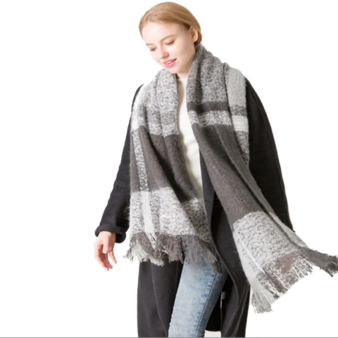 Dames Geruite Sjaal Dikke Warme Winter Sjaal Wrap Met Kwastjes Zacht Boucle Garen Gebreid Casual Buiten