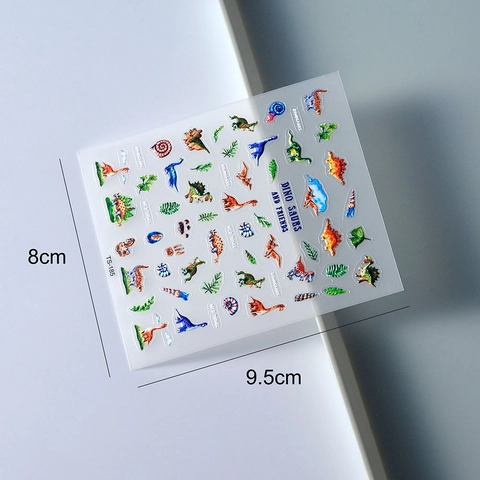 Autocollants À Ongles Dinosaure Relief 5D Gaufré Dessin Animé Tyrannosaure Décalcomanies Adhésives Mignonne Décoration Manucure Étanche