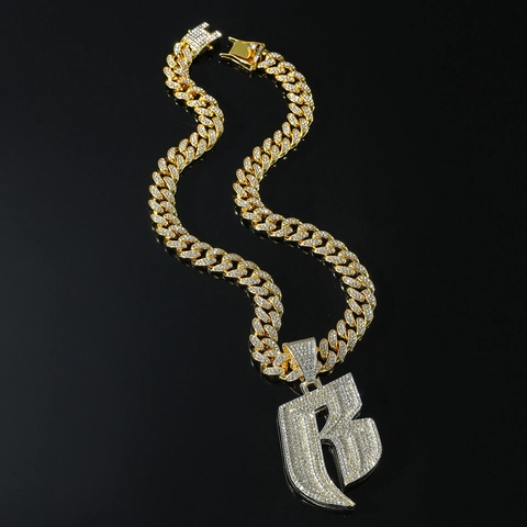 Men Hip Hop Iced Out Alloy Rhinestone Letter B Pendant Necklace Punk Gold Silver Cuban Link Chain Jewelry For Party