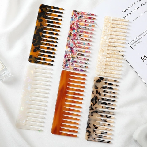 Wide Tooth Hair Comb Acetate Anti Static Marble Tortoiseshell Pattern Detangling Styling Haircare Tool For Women