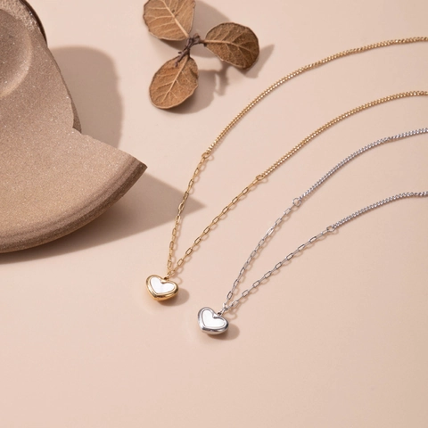 Heart Pendant Necklace With Stainless Steel And White Mother Of Artificial Pearl Mixed Chain Minimalist Elegant Jewelry For Women