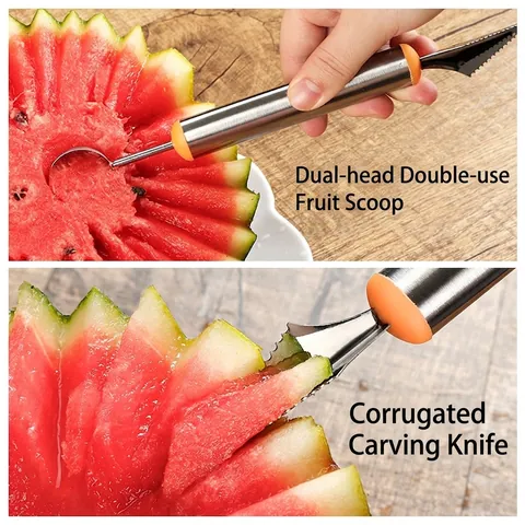Stainless Steel Fruit Baller Scoop And Carving Knife Dual Head Melon Baller Tool For Decorative Fruit Platters And Dessert