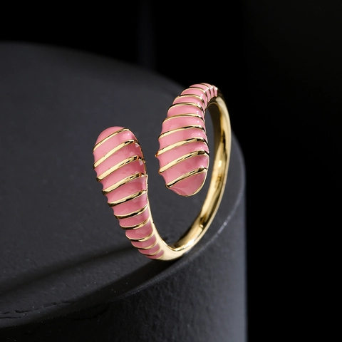 Verstellbarer Offener Ring Kupfer 18K Vergoldet Bunte Emaille Geometrische Spirale Retro Stil Für Frauen Modeschmuck