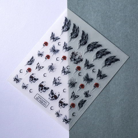 Pegatinas De Uñas De Mariposa Gótica Relieve 5D Rosa Oscura Luna Diseño Autoadhesivo Decoración Manicura