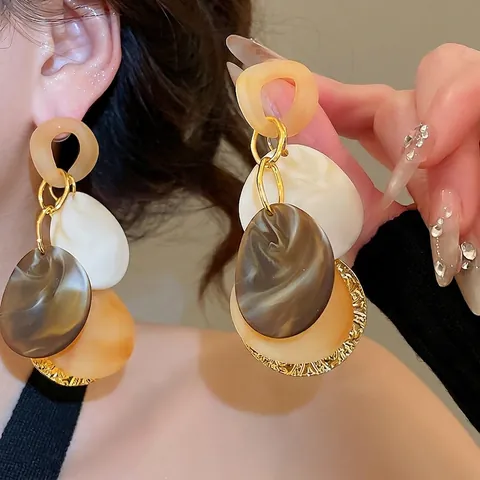 Retro Geometrische Acryl Hars Hangende Oorbellen Met 925 Sterling Zilveren Oorsteker Boheemse Stijl Voor Vrouwen