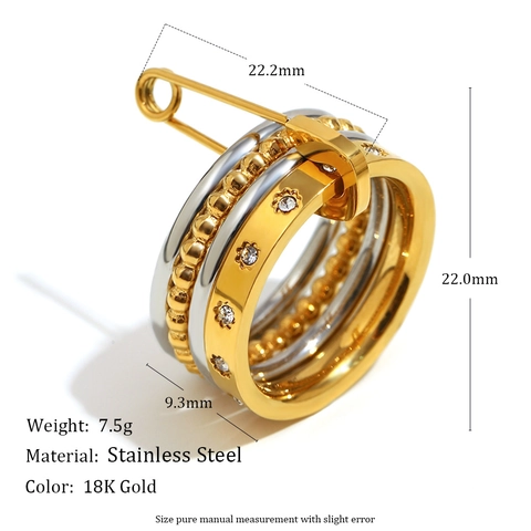 Stapelbare Ringen 18K Verguld Roestvrij Staal Met Zirkonia En Veiligheidsspeld Decoratief Element Voor Dames Sieraden
