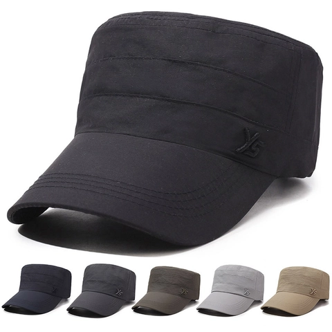 Men Women Cadet Cap Quick Drying Polyester Flat Top Military Hat Sun Protection Breathable Outdoor Hiking Fishing Adjustable