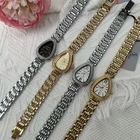 Reloj De Cuarzo Para Mujer Esfera Con Forma De Serpiente Correa De Aleación Metálica Moda Elegante Reloj Impermeable Hebilla Joya