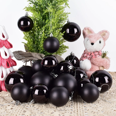 Christmas Ball Ornaments Glossy Matte Black Plastic Festive Holiday Tree Hanging Decorations