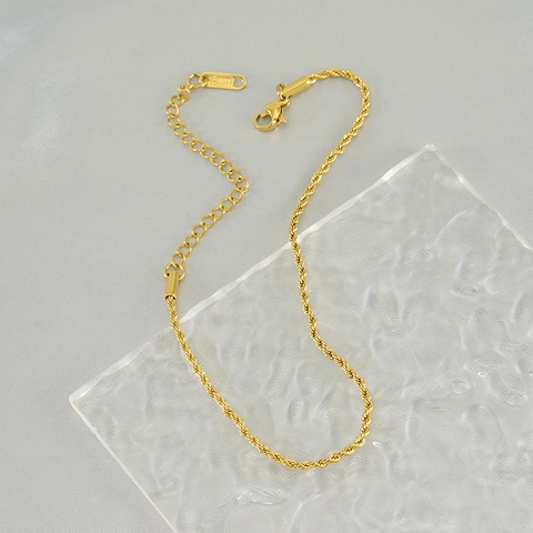 Damen Fußkettchen Gold Vergoldet Edelstahl Minimalistisch Gedrehte Seilkette Schmuck Verstellbar Französischer Stil