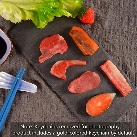 Simulation Essen Schlüsselanhänger PVC Realistisch Fleisch Steak Lachs Form Anhänger Neuheit Tasche Charme Dekorativ