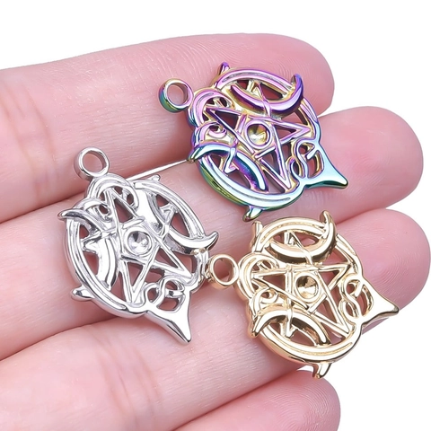 Pentagram Triple Moon Goddess Charms Stainless Steel Hollow Wiccan Pagan Symbols DIY Jewelry Making Accessories