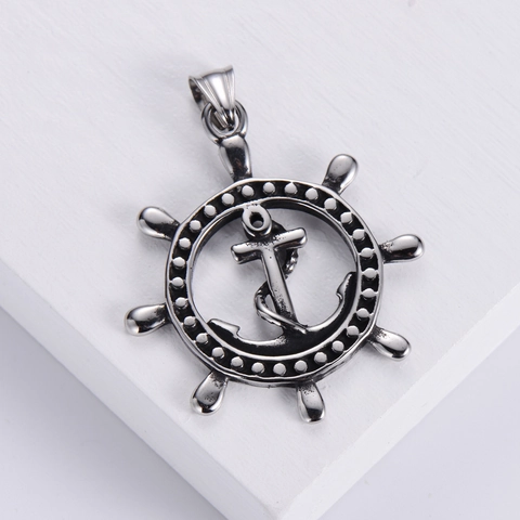 Collana Pendente Ancora Timone Con Catena Vintage Acciaio Inossidabile 304 Stile Caraibico Gioielli Ruota Nave