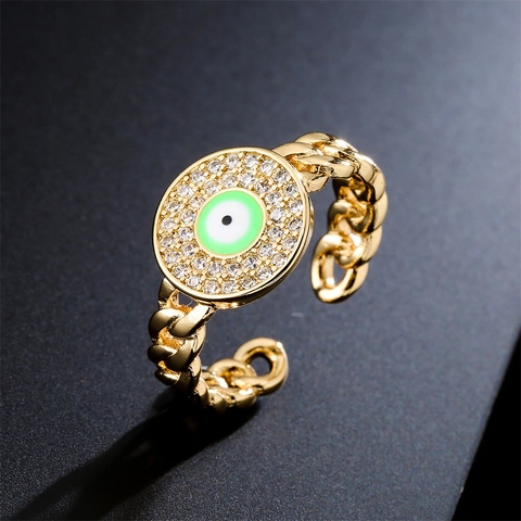 Böser Blick Ring Kupfer Zirkonia Emaille Verstellbar Offen Cuban Gliederkette Schmuck Für Damen