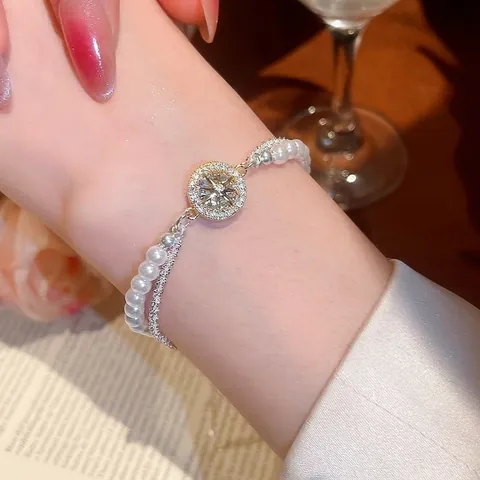 Bracciale Di Künstliche Perle Doppio Strato Con Pendente Stella Zircone Catena Di Rame Gioielli Eleganti Per Donna