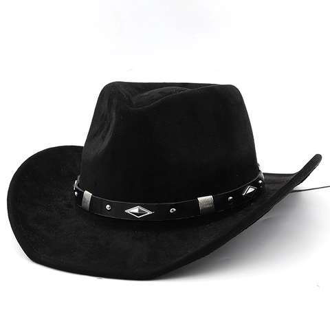 Westerse Cowboyhoed Suèdelook Polyester Vintage Brede Rand Met Metalen Klinknagel Riem Voor Heren Dames Outdoor Rijden