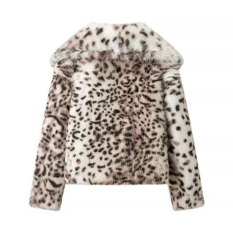 Vintage Leopardenmuster Kunstfell Jacke Für Damen Lockerer Schnitt Stehkragen Reißverschluss Langarm Warme Polyester Oberbekleidung Top