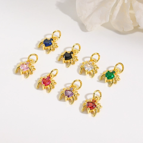 Ciondolo Ragno Ottone Placcato Oro 18K Con Zircone Cuore Colorato DIY Creazione Gioielli Per Collana Bracciale Orecchino
