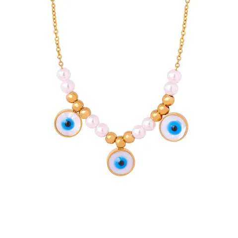 Evil Eye Anhänger Halskette Titanstahl Vergoldet Kunstperle Künstliche Perlen Retro Boho Schmuck Für Damen