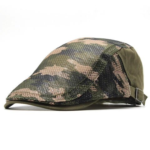Camouflage Mesh Ivy Cap Breathable Sun Protection Flat Hat With Adjustable Metal Buckle For Men Women Outdoor