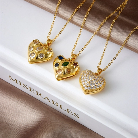 Elegante Collana Con Pendente a Medaglione a Cuore Aperto Rame Placcato Oro Argento Strass Gioielli per Donna Regalo di San Valentino