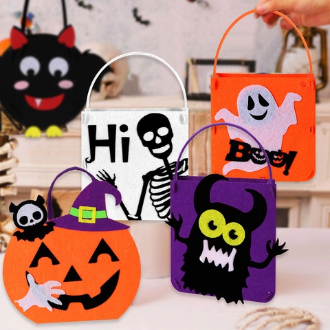 Halloween Felt Candy Bag For Kids Party Decoration Pumpkin Ghost Bat Boo Handheld Gift Bag Festive Treat Pouch Props