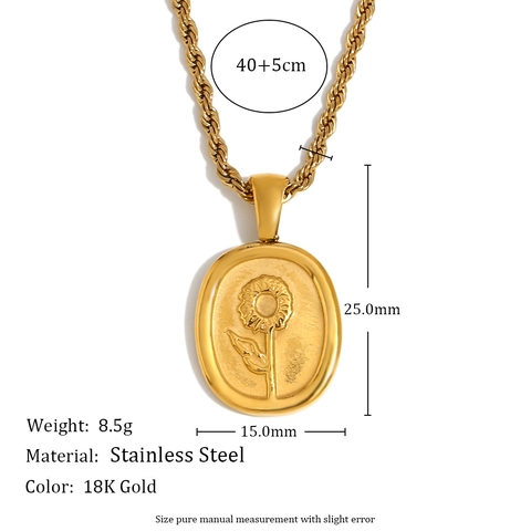 Collar De Pendiente De Acero Inoxidable Girasol Margarita Chapado En Oro De 18K Relieve Floral Geométrico Elegante Joyería Retro