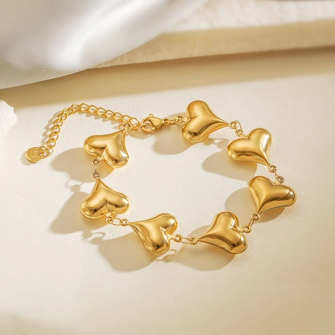 Pulsera De Eslabones De Corazón Acero Inoxidable Chapado En Oro De 18K Cadena Ajustable Joyería De Moda Minimalista Mujer