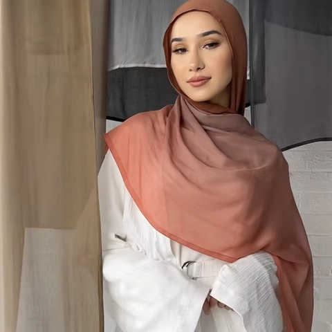 Bufanda Larga Hijab Mujeres Rayón Degradado Bloque De Color Transpirable Ligero Moda Musulmán Chal Pañuelo