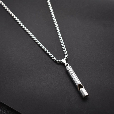 Collana Con Ciondolo A Fischietto Funzionale Acciaio Al Titanio Catena Lunga Per Uomo Donna Hip Hop Streetwear
