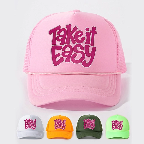 Retro Trucker Hat Mesh Polyester Spons Take It Easy Letter Print Verstelbare Zonnescherm Outdoor Cap